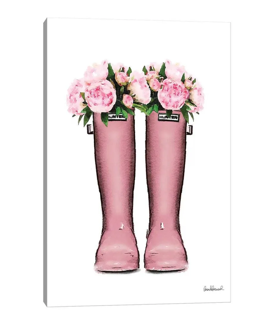 Hunter Boots In Pink & Pink Peonies by Amanda Greenwood Wall Art image