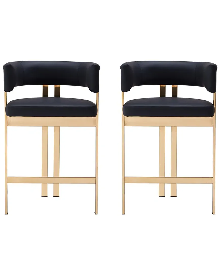 Set of 2 Faux Leather Bar Stools - Black