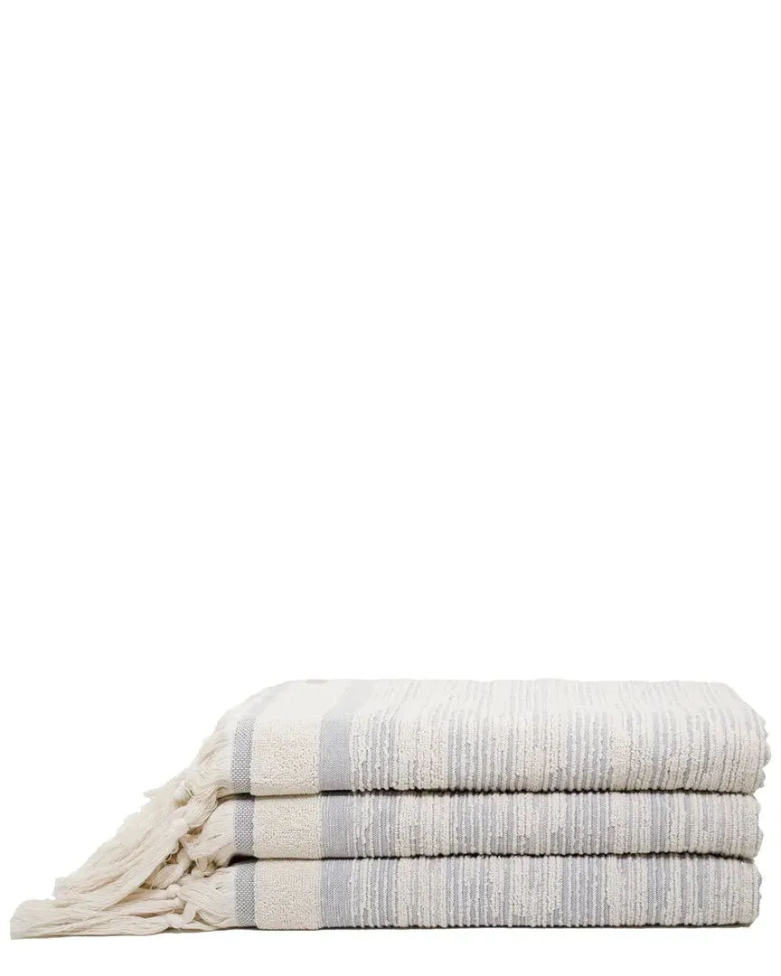 Maine Bath Towels Set of 3 - Cloud/Ecru, Cotton