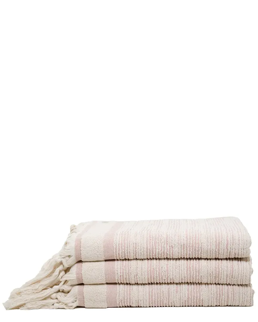 Maine Bath Towels Set of 3 - Terra/Ecru, Cotton