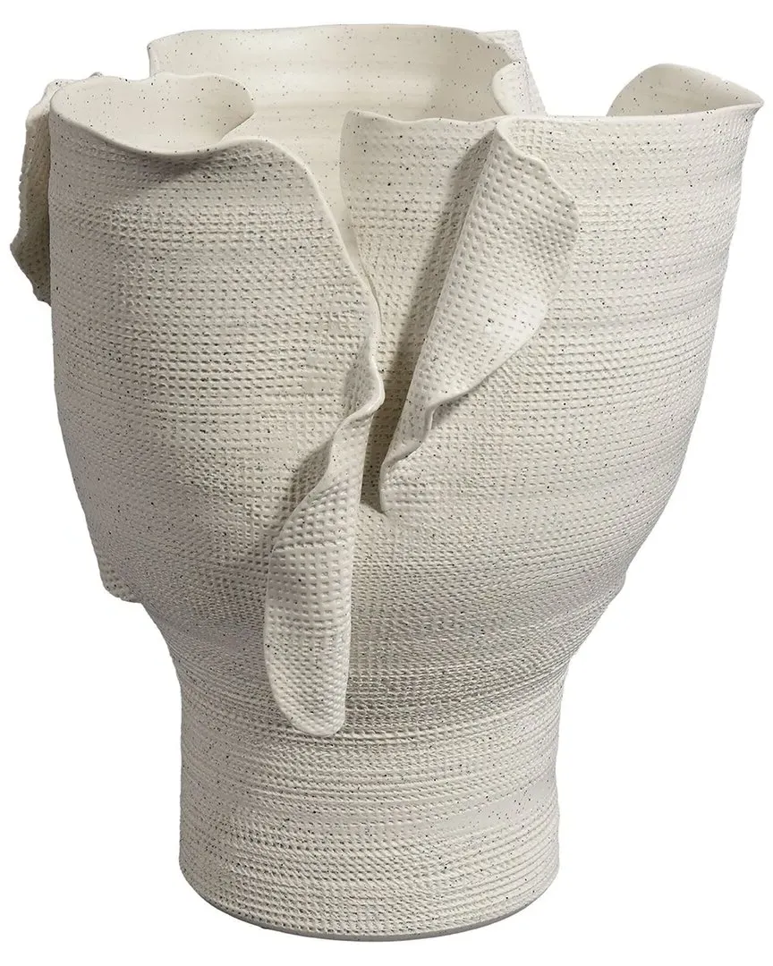 Torn Wide Porcelain Decorative Vessel - White image