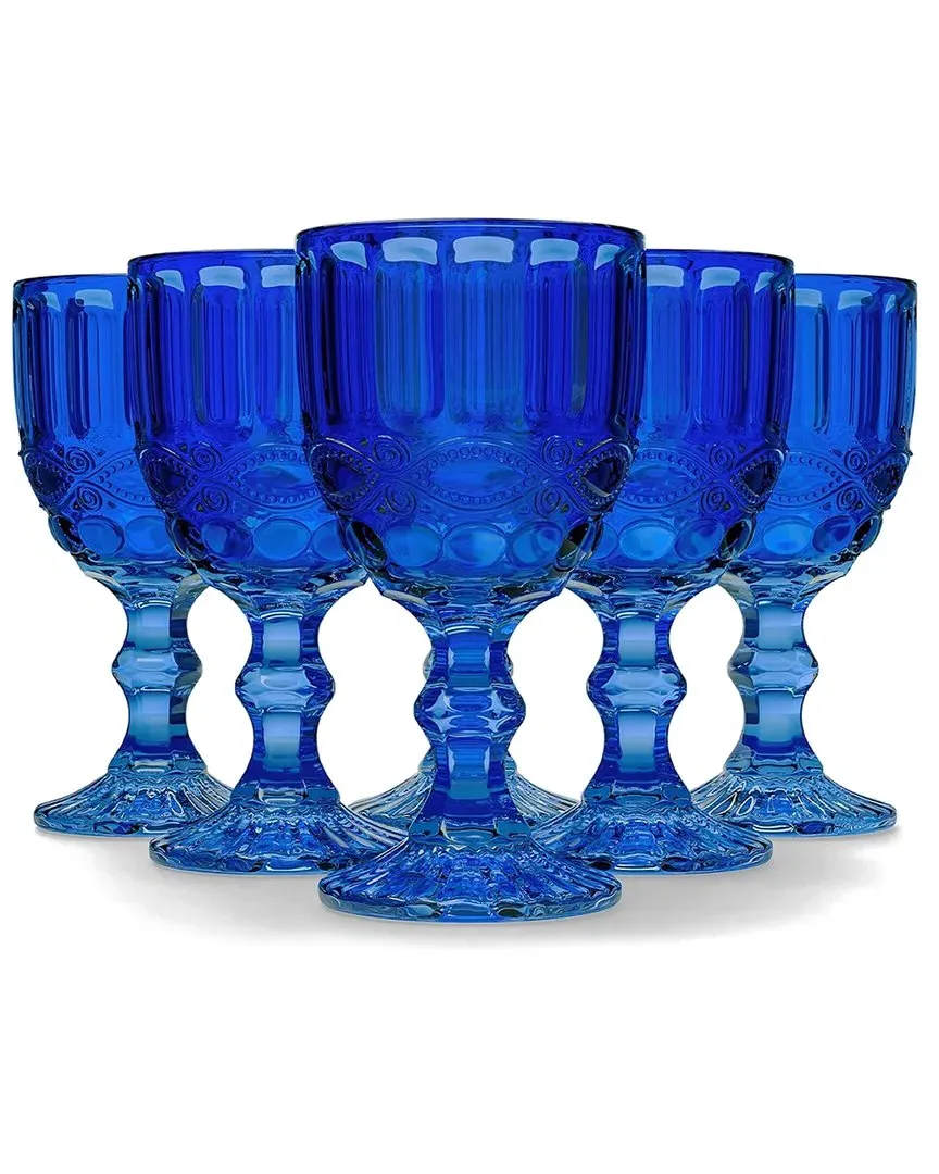 Embossed Set of 6 Wine Glasses - Blue image