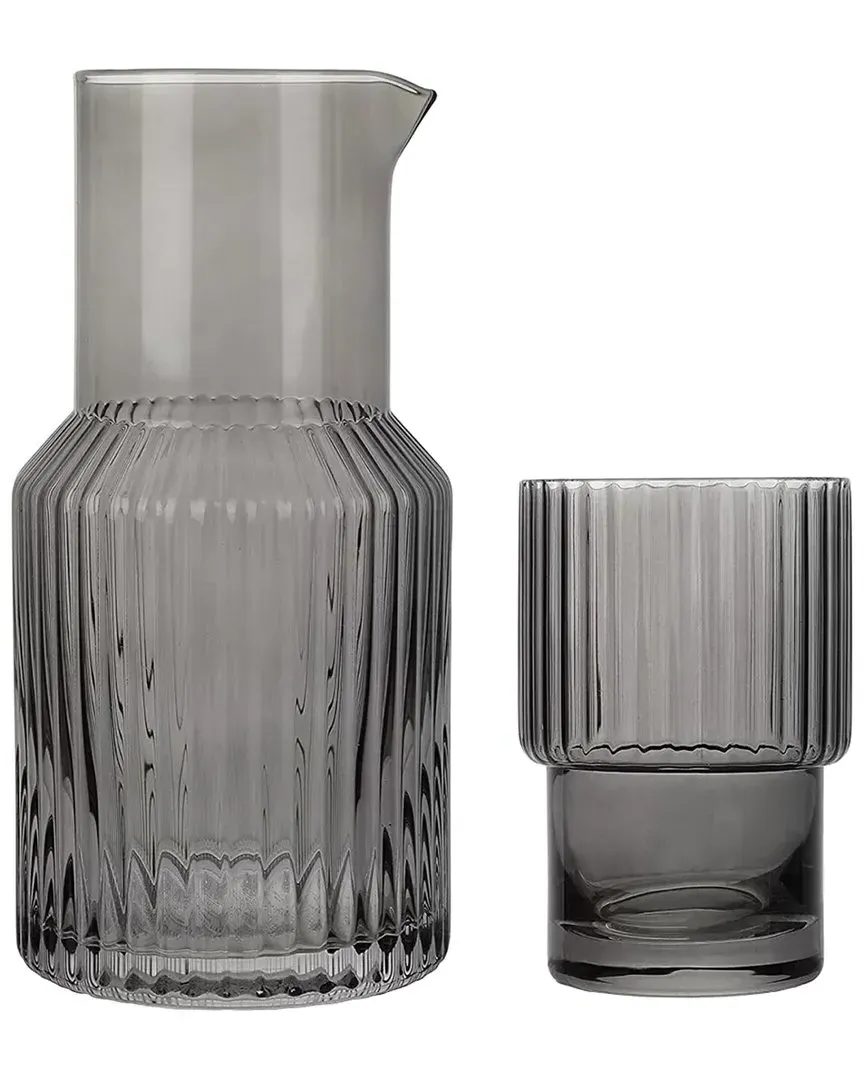 Ribbed Glass 2pc Carafe Set - Gray