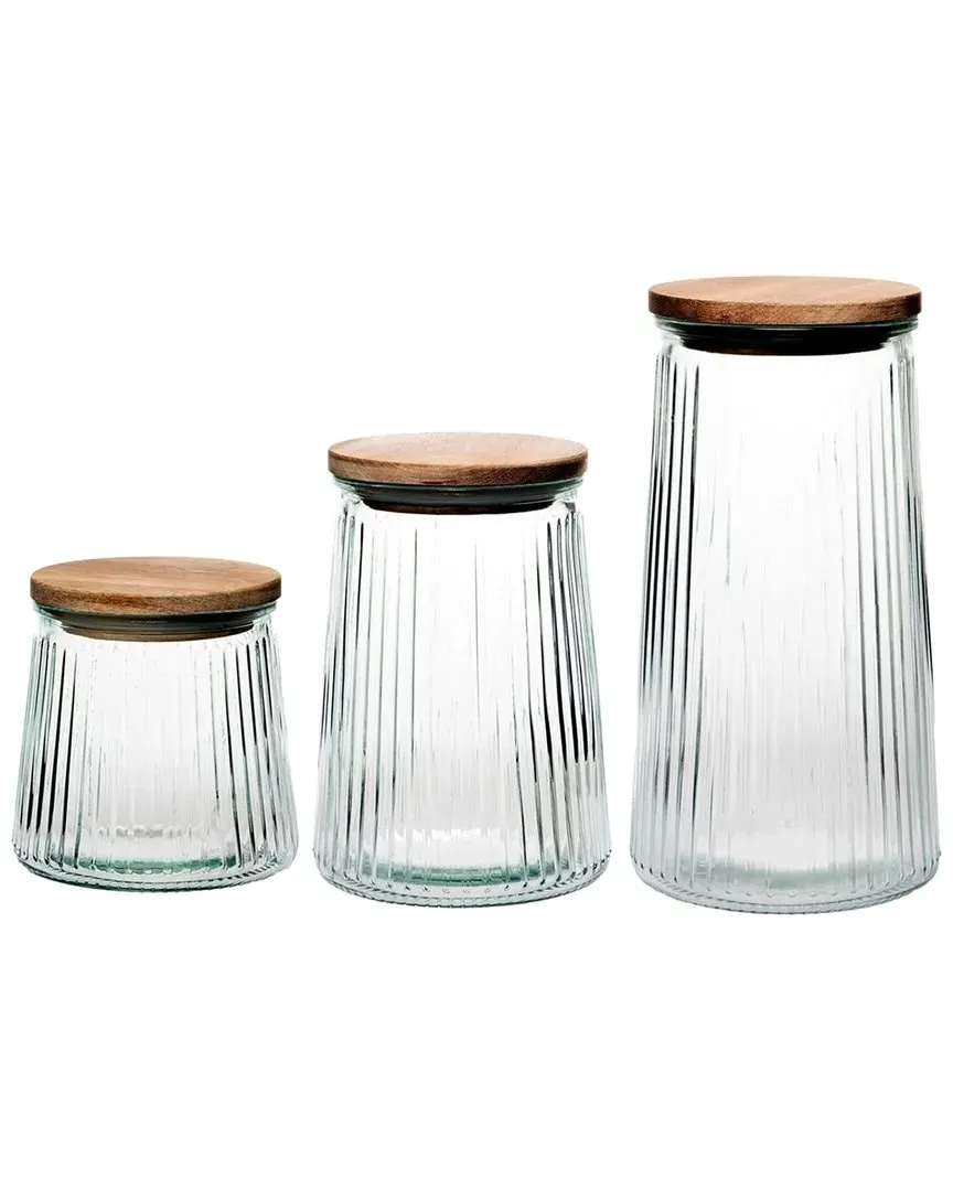 Set of 3 Glass Canisters with Wooden Lids - Clear image