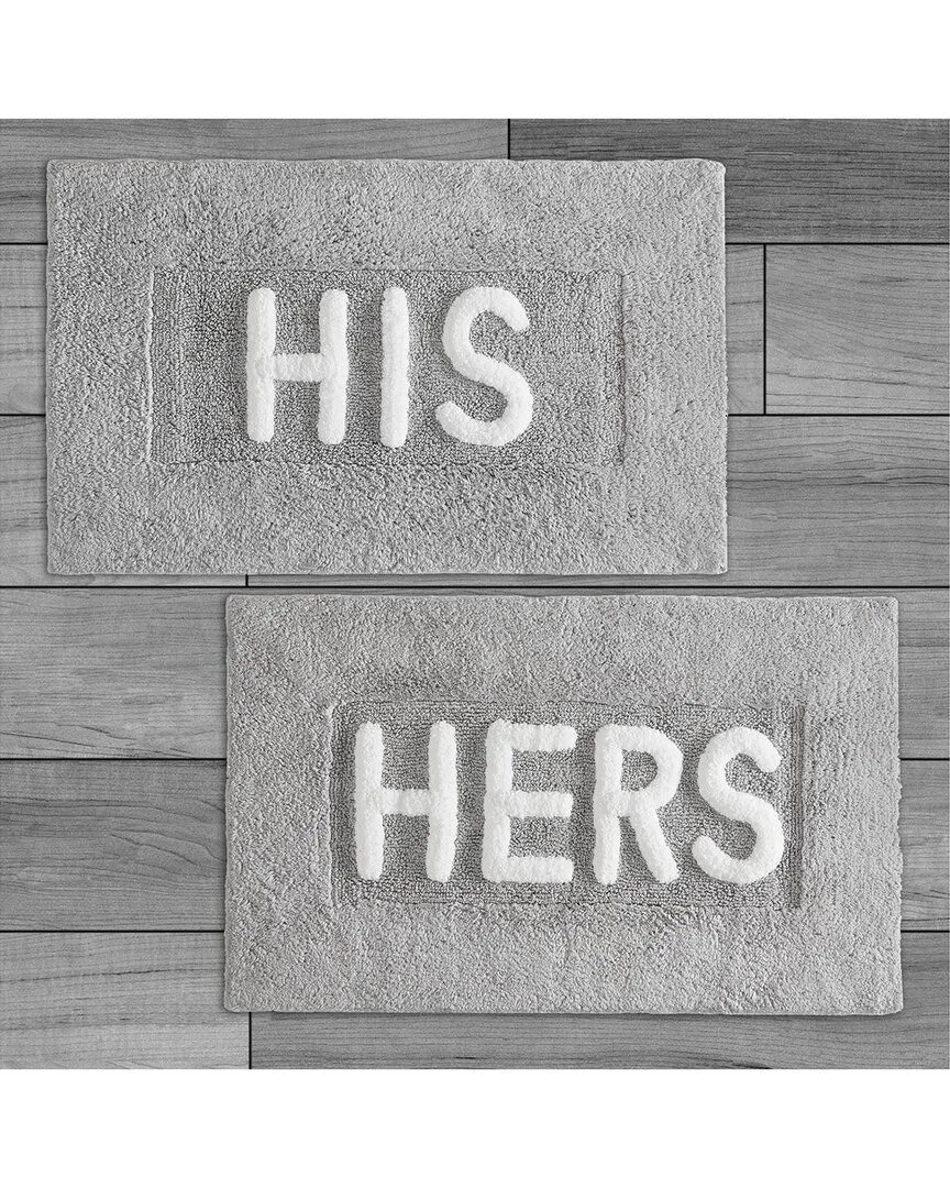 His & Hers Bath Mat Set - Grey, Cotton