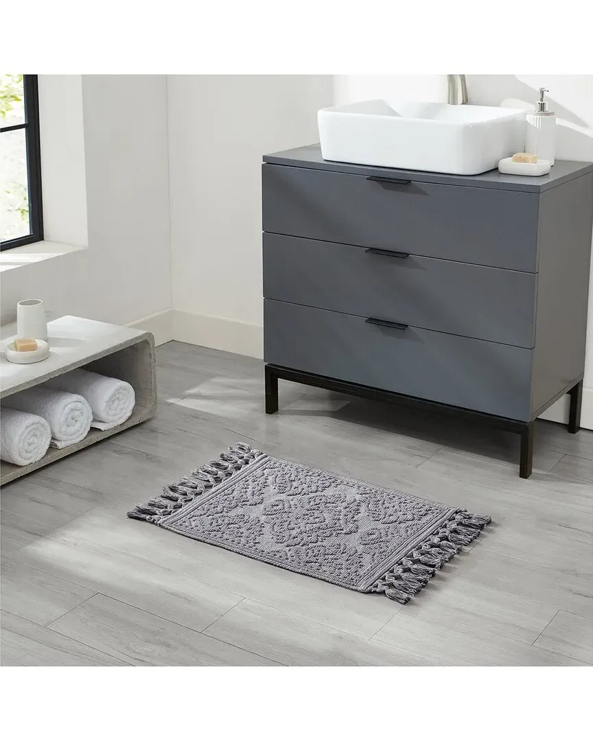 Ricardo Cotton Fringe Bath Rug Set - Dark Gray