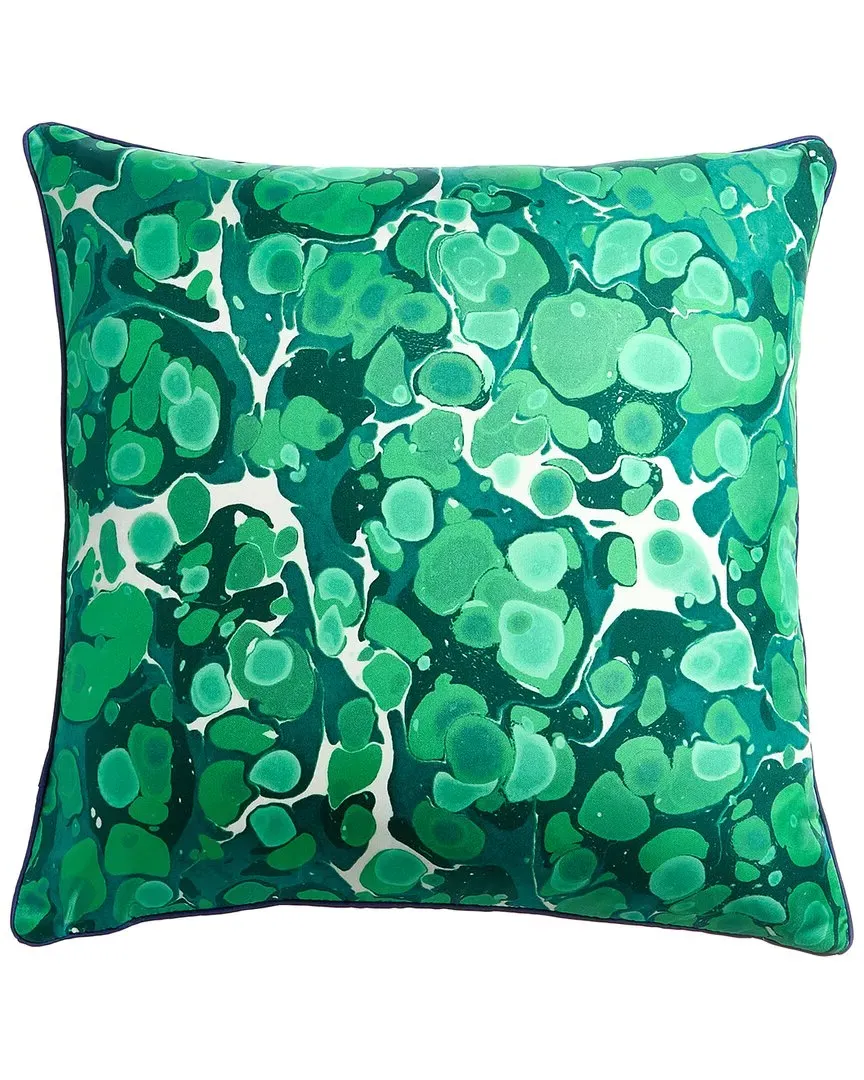 Kit Marbleized Silk Pillow - Green, Silk