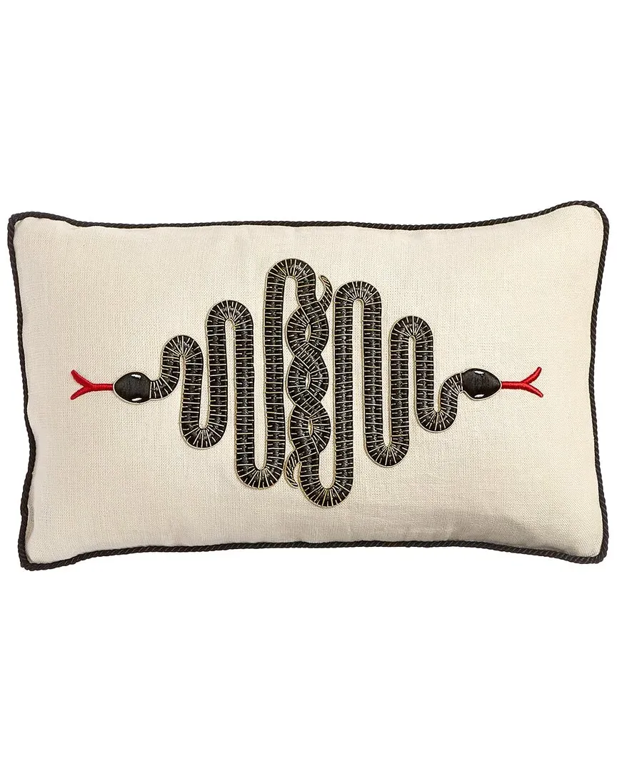 Kit Us Snake Embroidered Pillow - White, Linen