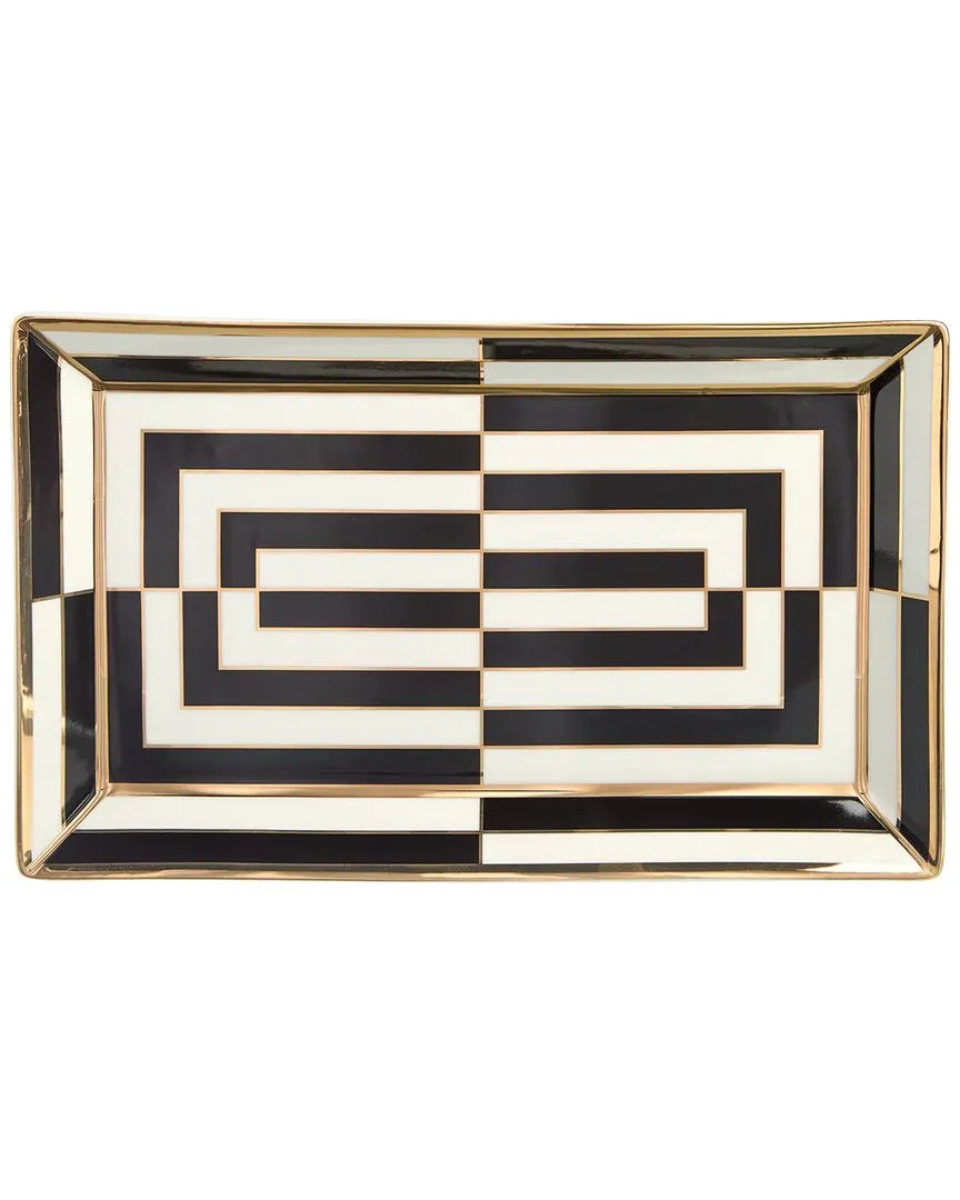 Op Art Rectangle Serving Tray - Black, Porcelain