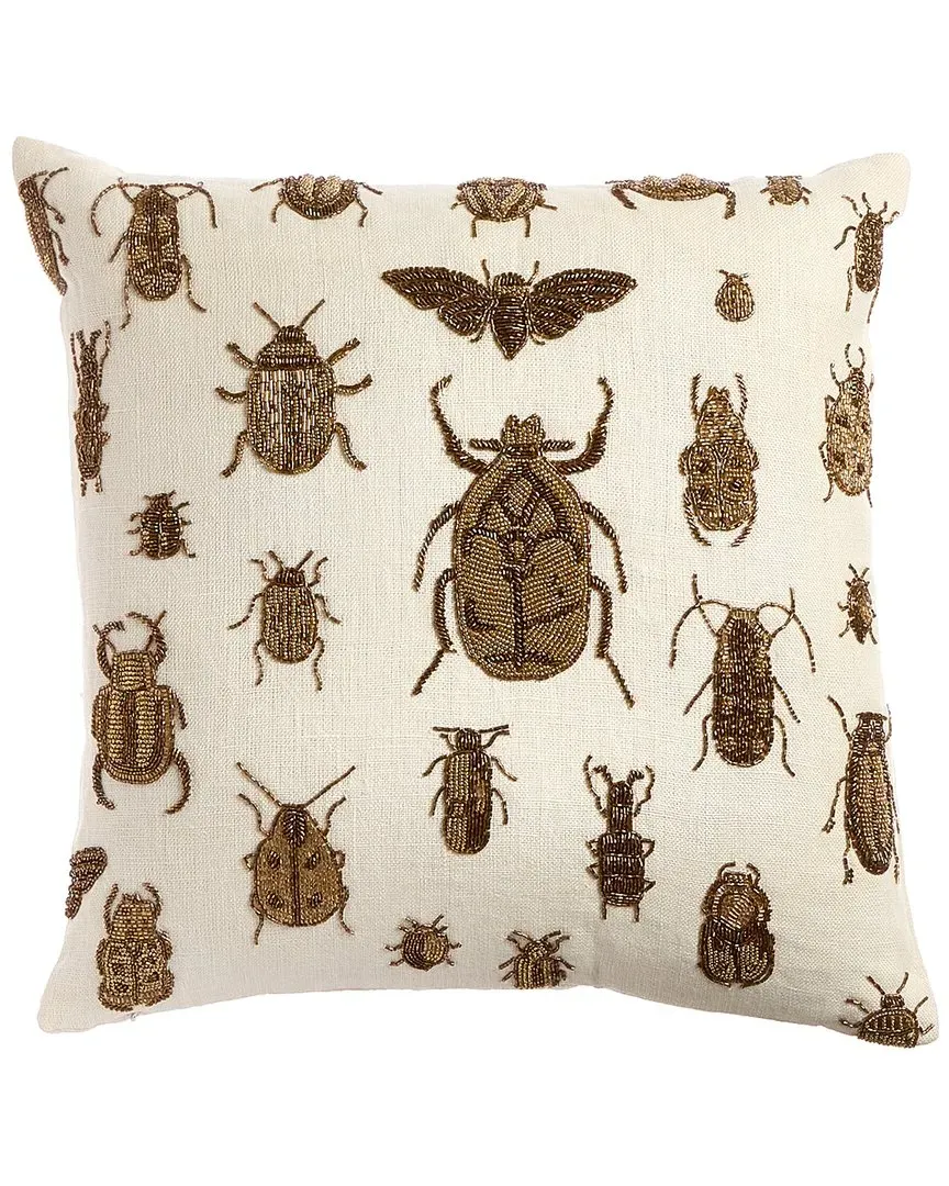 US Botanist Specimen Beaded Pillow - White, Linen