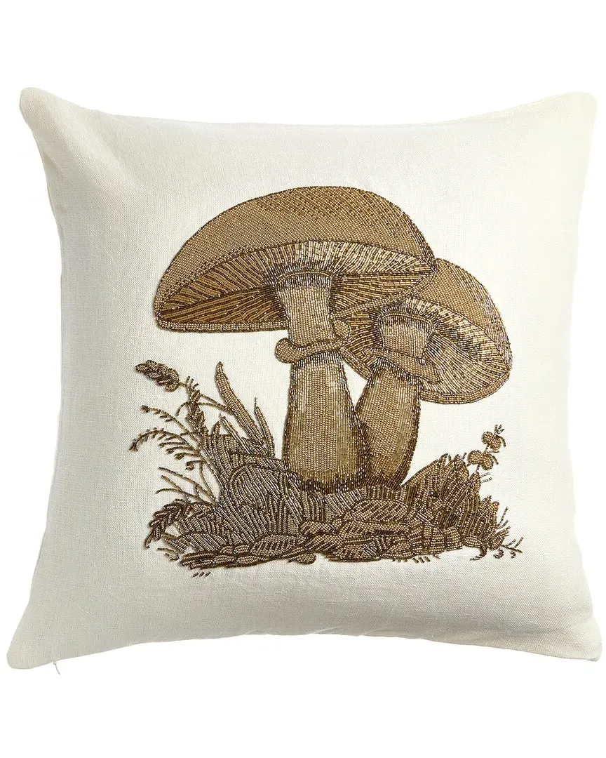 US Kit Botanist Large Mushrooms Beaded Pillow - Gold, Linen