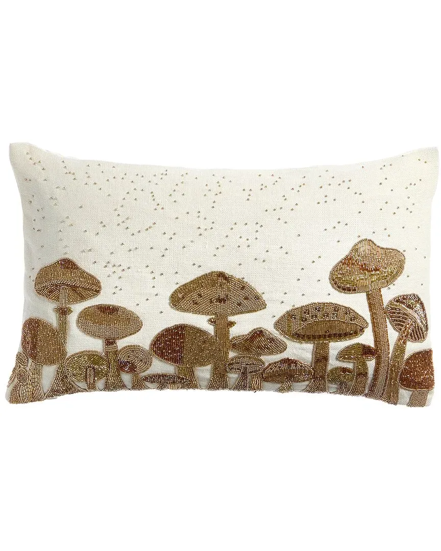 US Kit Botanist Mushroom Field Beaded Pillow - Gold, Linen image