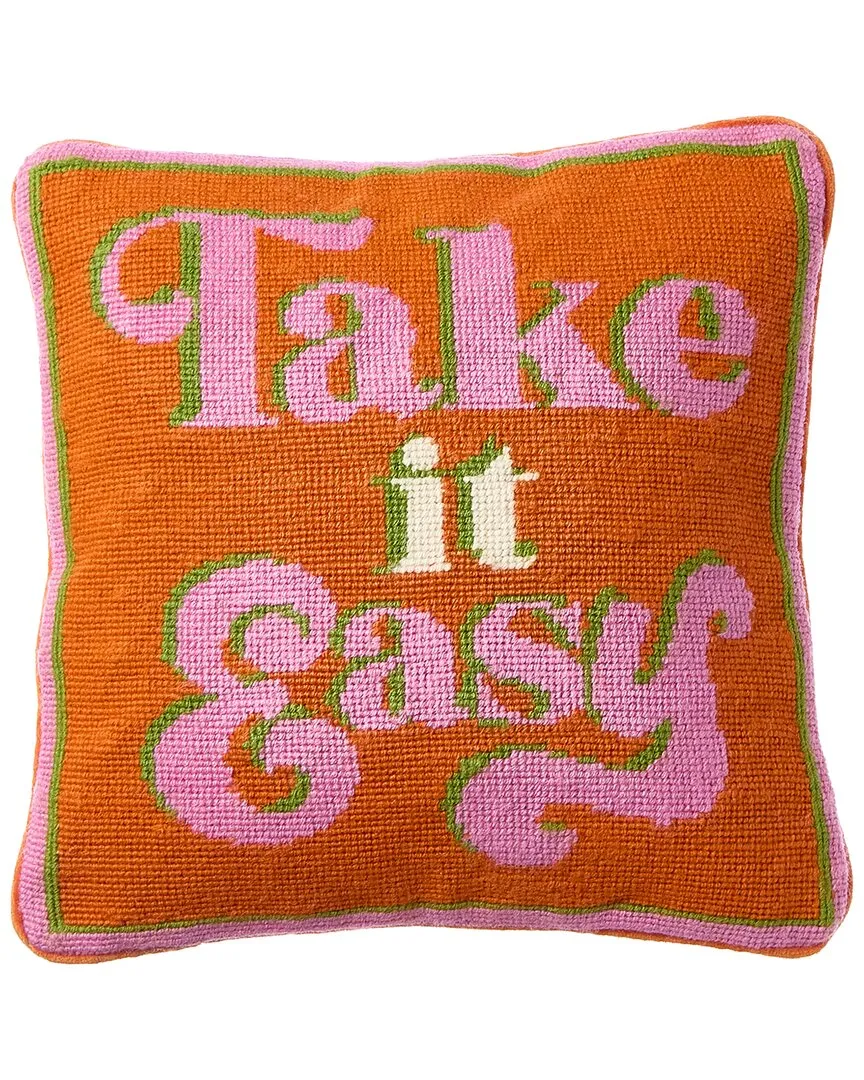 US Kit Take It Easy Needlepoint Pillow - Orange, Wool image