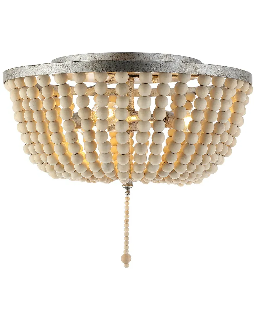 Allison 15in Wood Beaded Flush Mount - Antiqued Silver