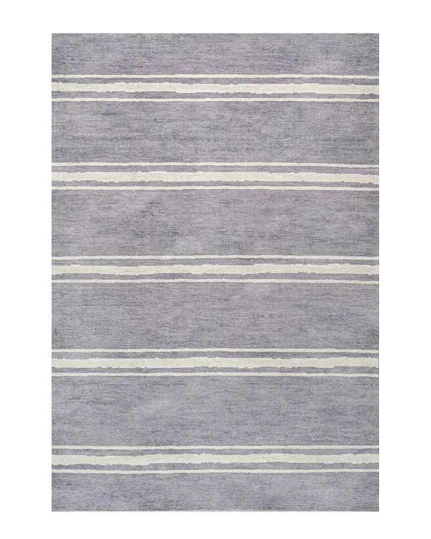 Bande Distressed Ticking Stripe Machine-Washable Rug - Lavender image