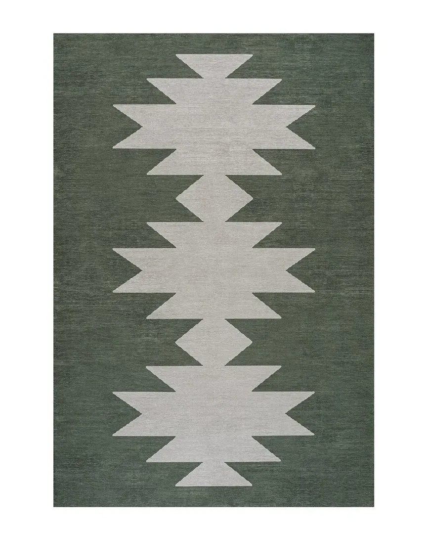 Chayton Geometric Machine-Washable Area Rug - Green, Chenille image