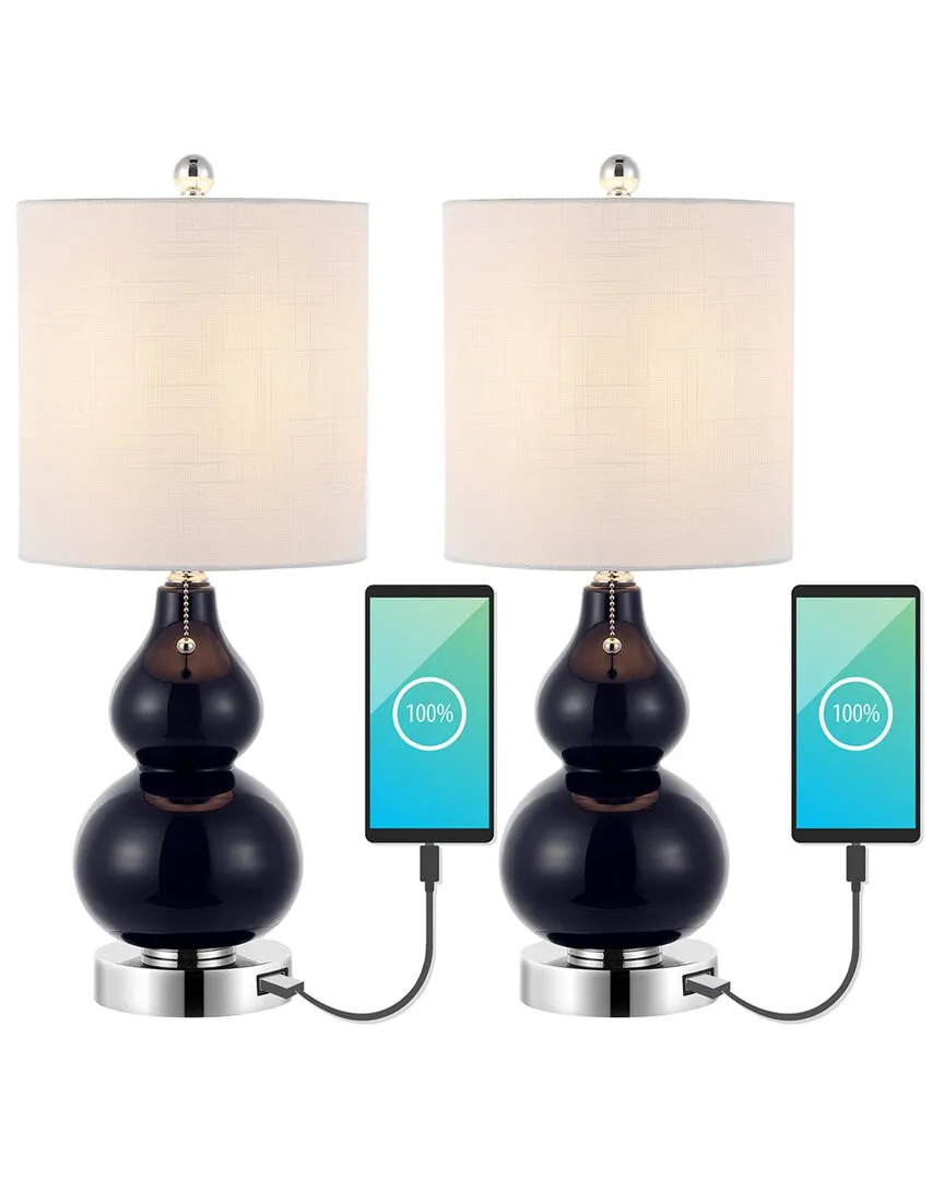 Cora Set of 2 Table Lamps with USB Charging - Silver, Glass