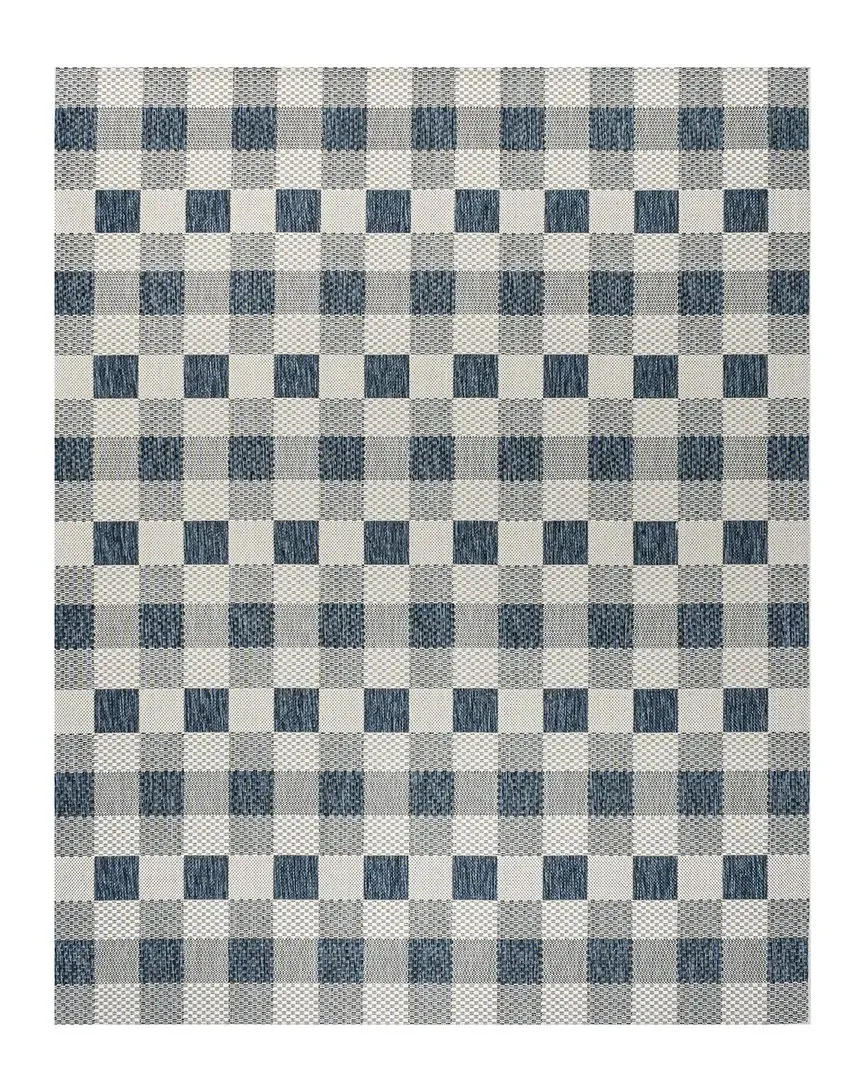 Darcy Geometric Gingham Indoor/Outdoor Area Rug - Navy