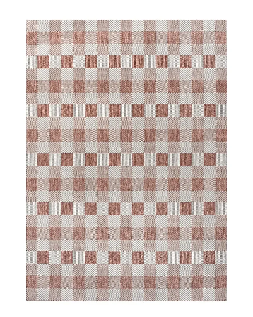 Darcy Geometric Gingham Indoor/Outdoor Area Rug - Salmon