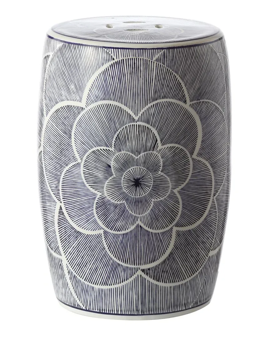 Camellia Ceramic Drum Garden Stool - Blue image