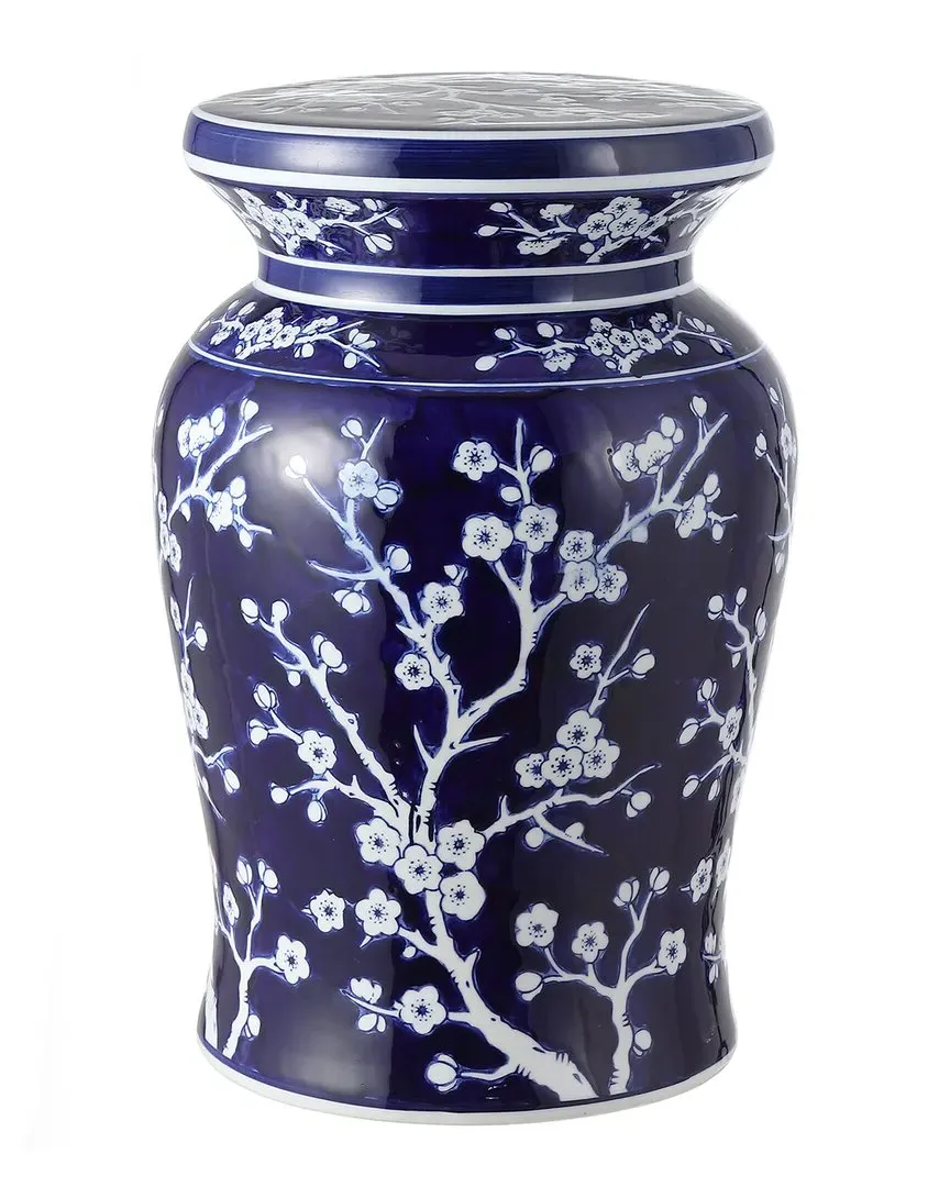 Cherry Blossom Ceramic Garden Stool - Navy