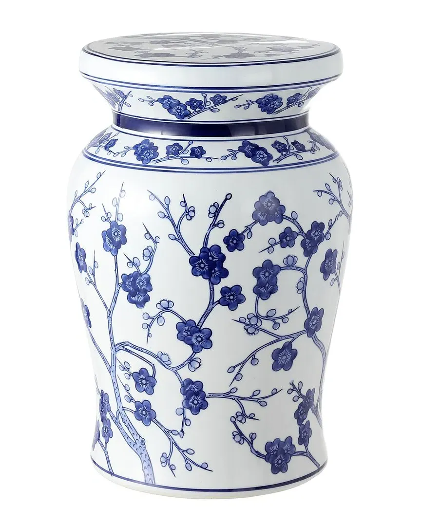 Cherry Blossom Ceramic Garden Stool - White image