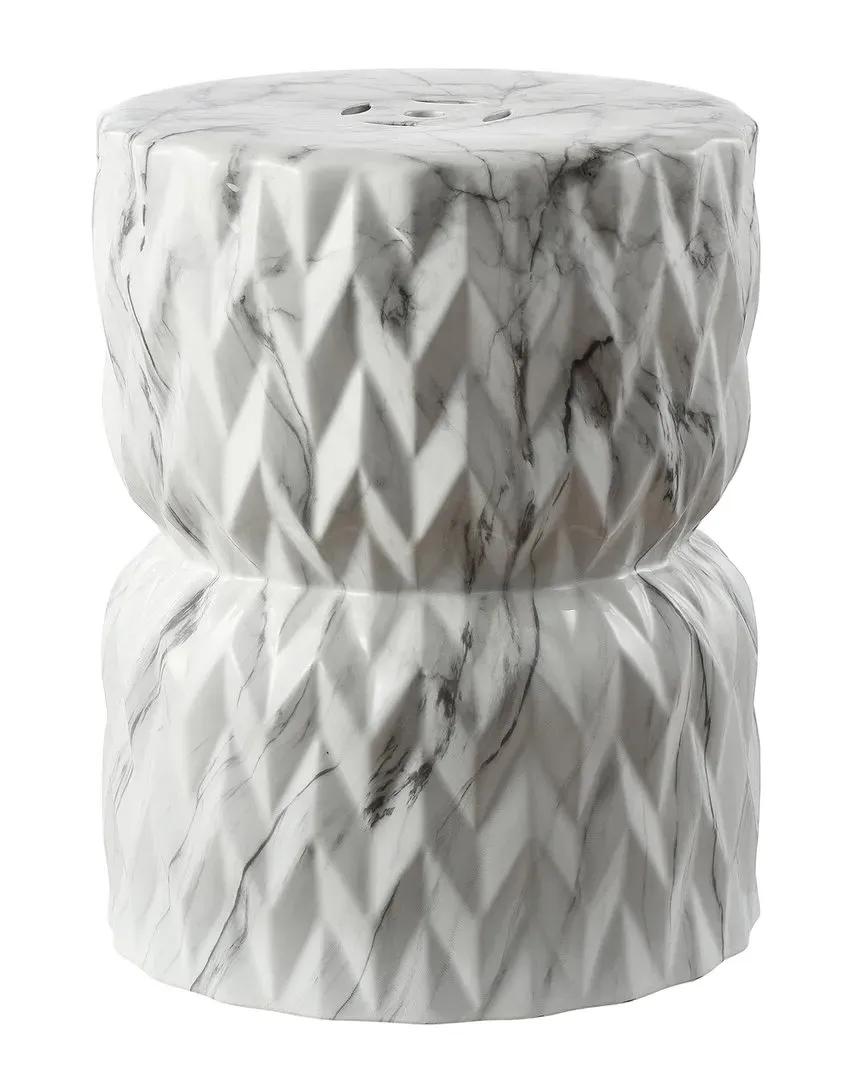 Chevron Drum Garden Stool - White Marble, Ceramic