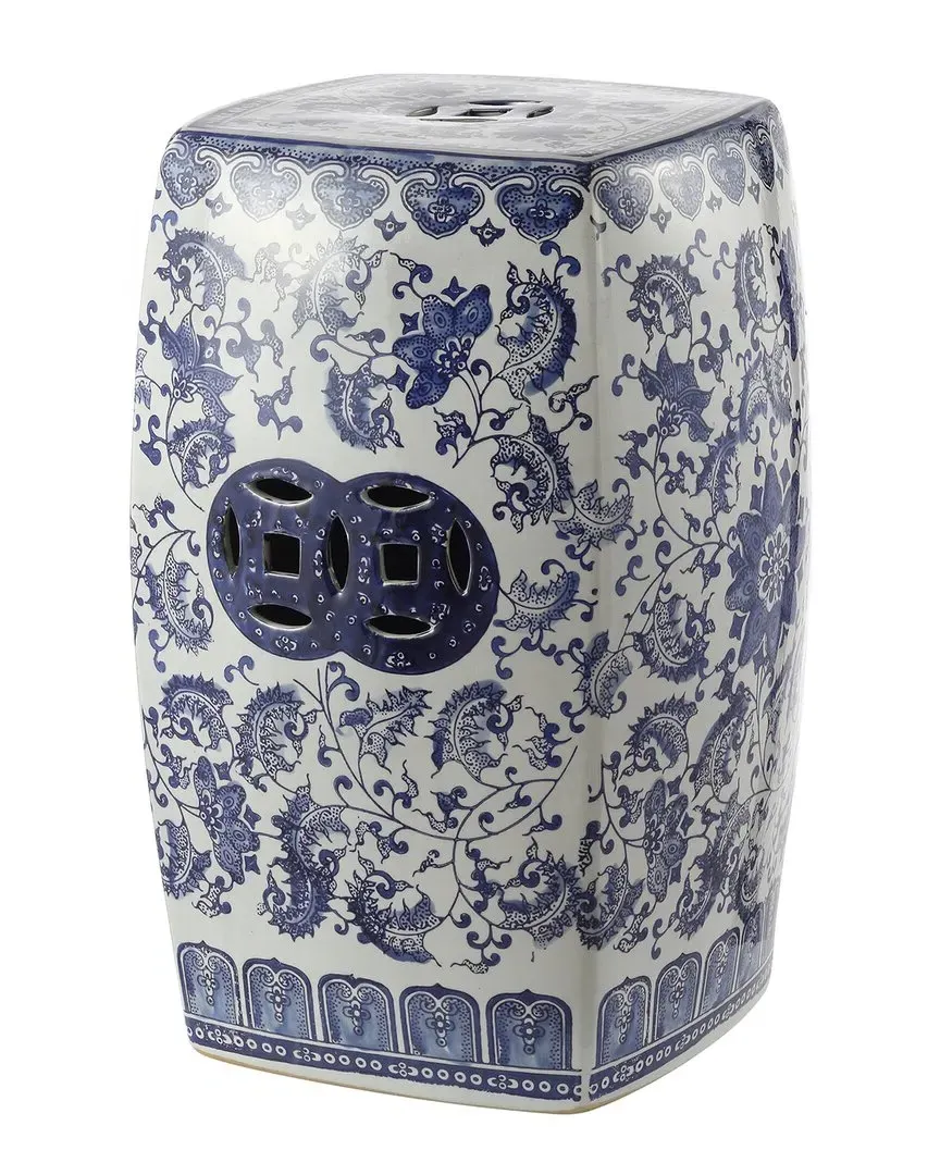 Floral Vine Square Garden Stool - Blue, Ceramic image