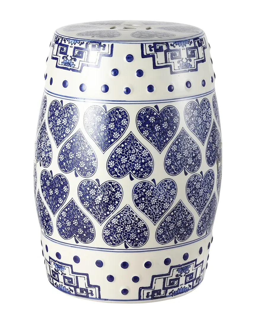 Happy Hearts Chinoiserie Ceramic Drum Garden Stool - Blue image