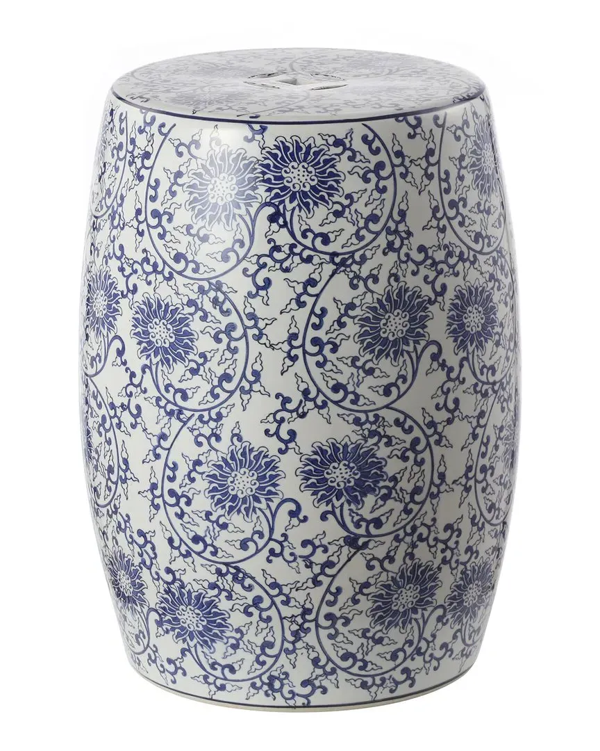 Lotus Blossom Drum Garden Stool - Blue, Ceramic image