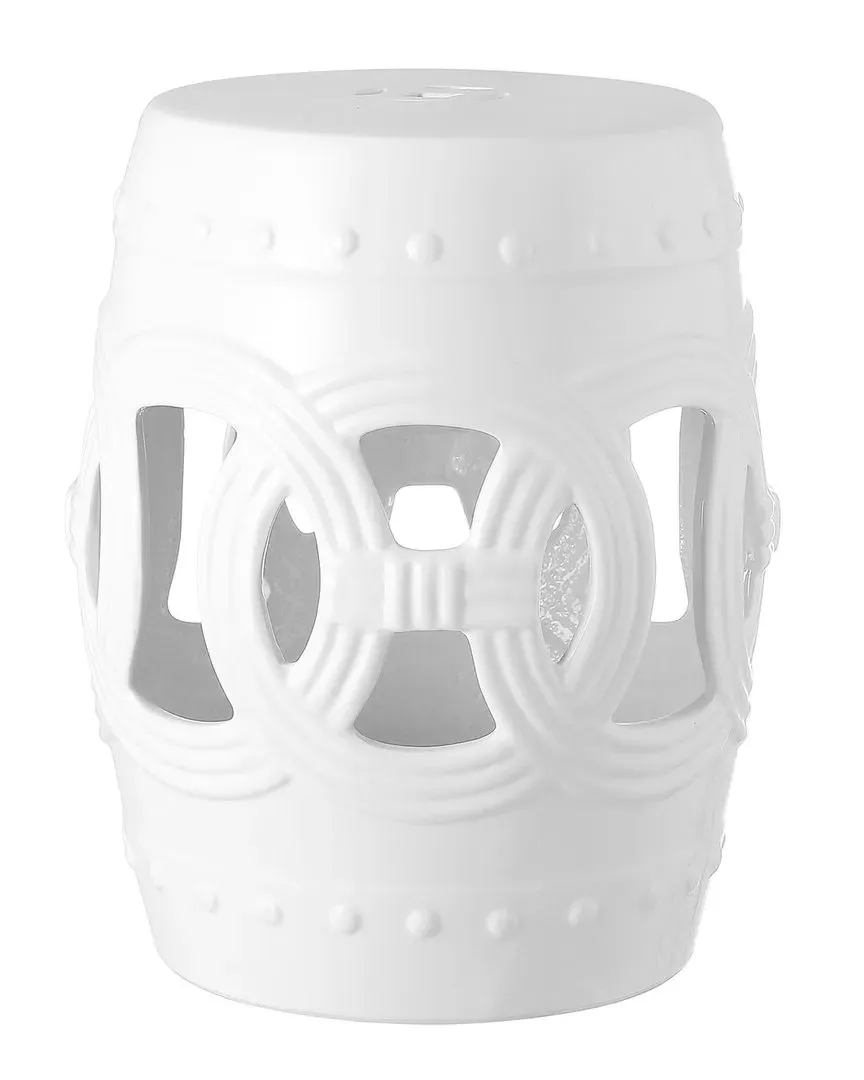 Lucky Coins 16In Chinese Ceramic Drum Garden Stool - White