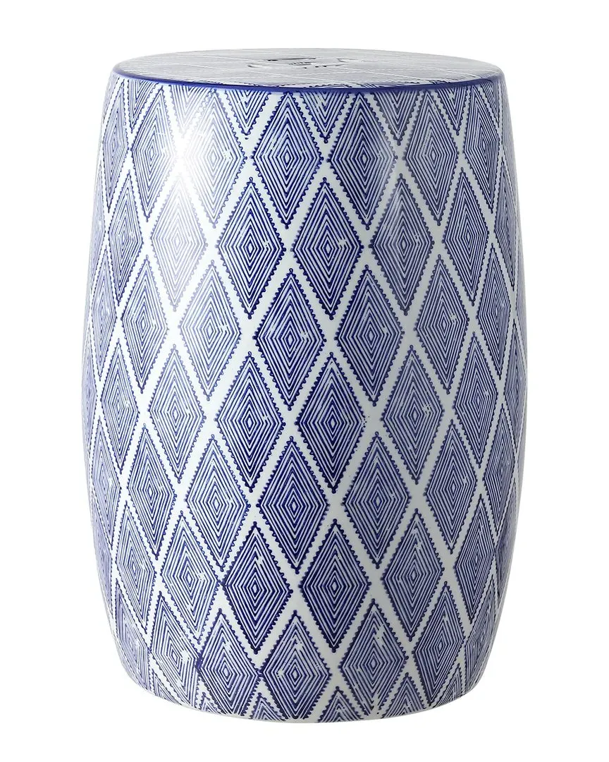 Moroccan Diamonds 18In Ceramic Drum Garden Stool - Blue