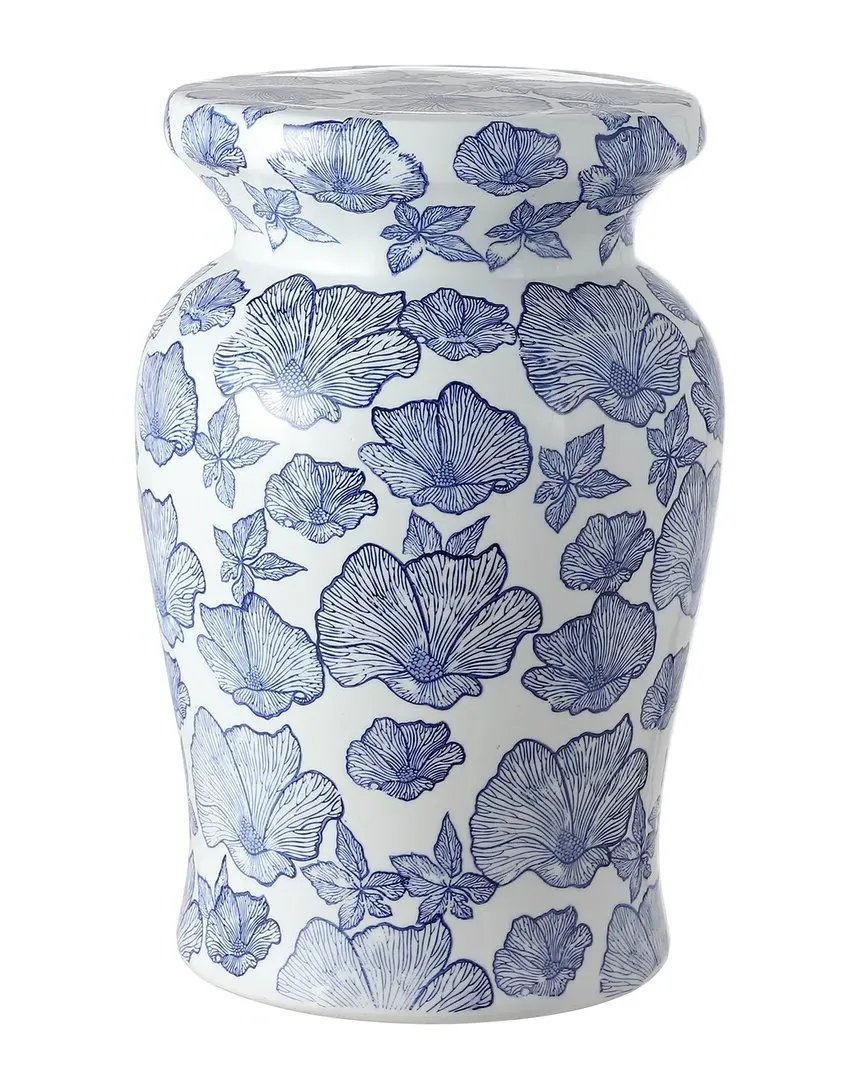 Poppies Ceramic Garden Stool - White