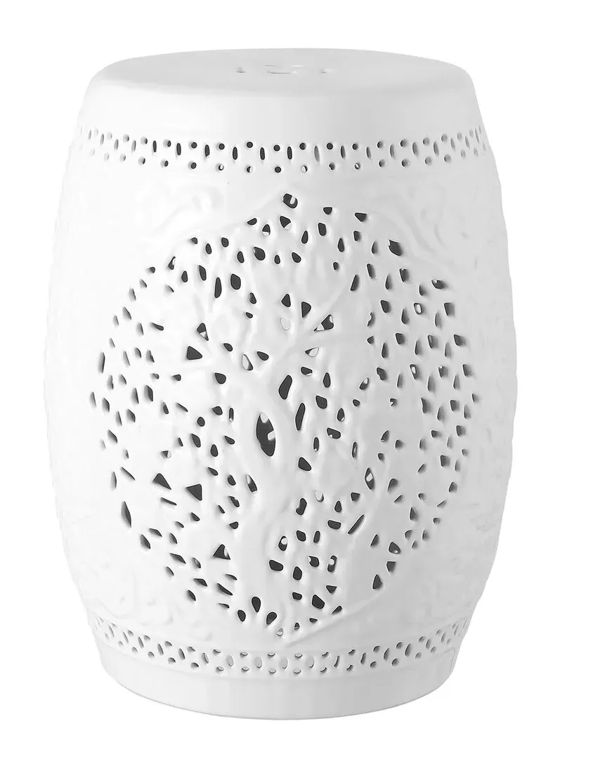 Tree Of Life 18In Ceramic Garden Stool - White