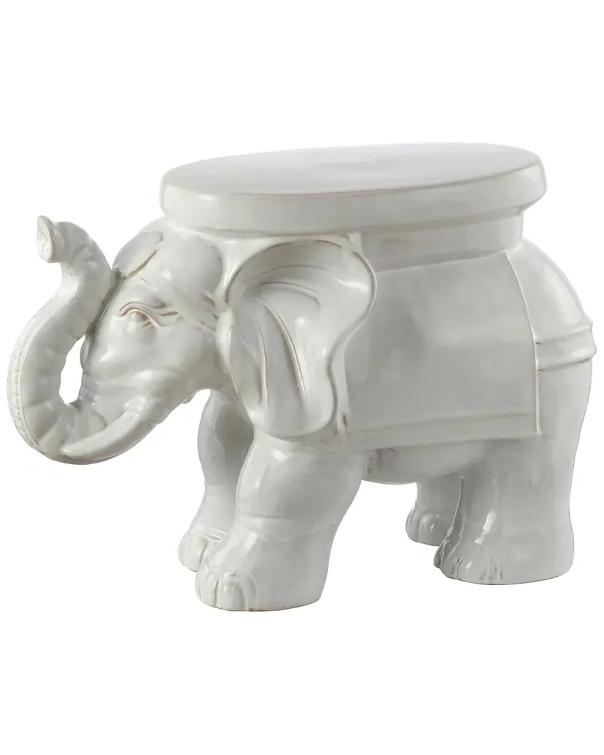 White Elephant Ceramic Garden Stool - White