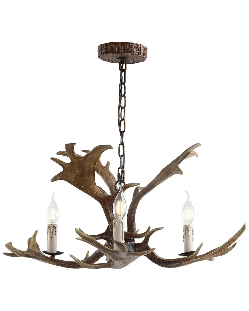 Eldora 27in Adjustable Resin Antler 3-Light LED Chandelier - Brown image