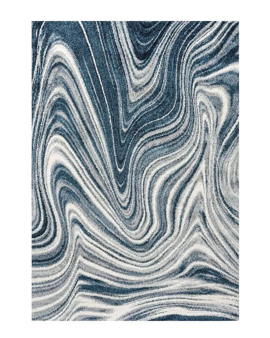 Eleni Abstract Marble Area Rug - Turquoise, Polypropylene image