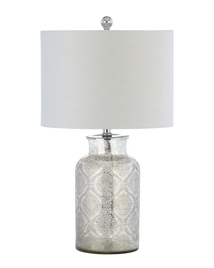Emilia Trellis Pattern Glass LED Table Lamp - Mercury Silver