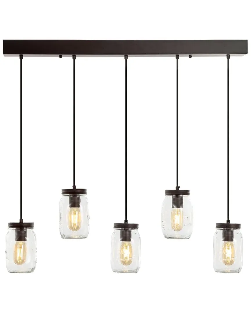 Gaines 5-Light Mason Jar Linear Pendant - Bronze, Glass