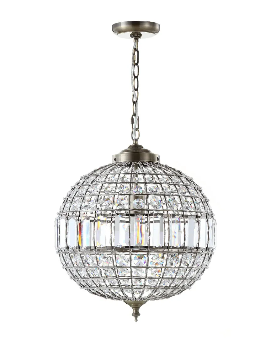 Georgina 16in Crystal Metal LED Chandelier Pendant - Antique Brass image