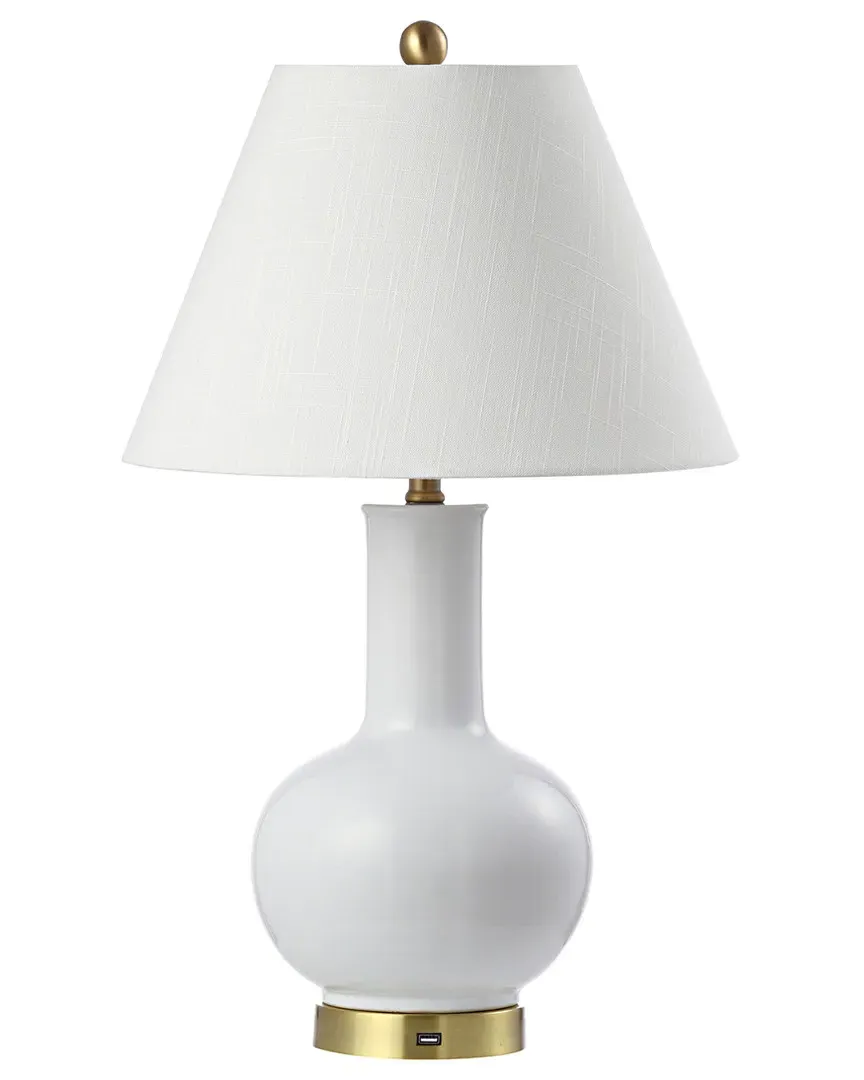 Han Ceramic Table Lamp with USB Charging - White, Brass