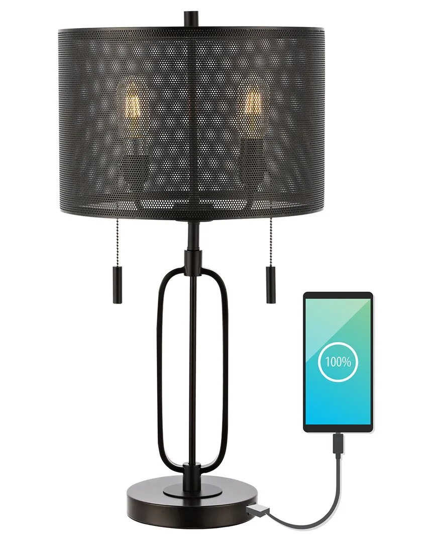 Hank 2-Light Table Lamp with USB Charging Port - Bronze, Iron image