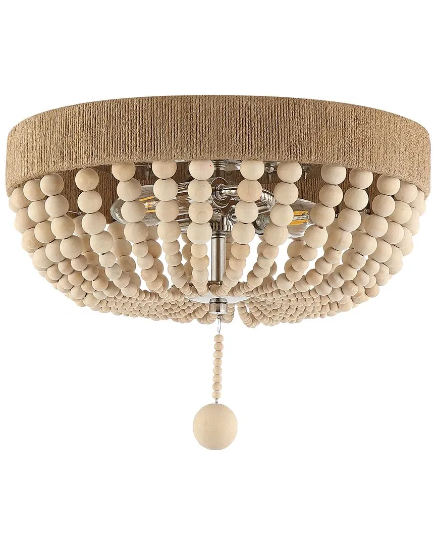 Justina Wood Bead 14in 2-Light Flush Mount - Taupe