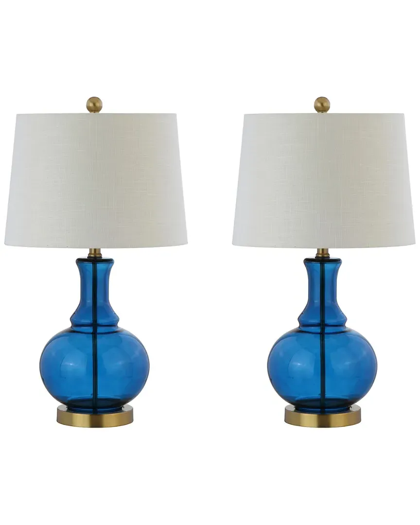 Lavelle Set of 2 Glass Table Lamps - Blue, Brass image