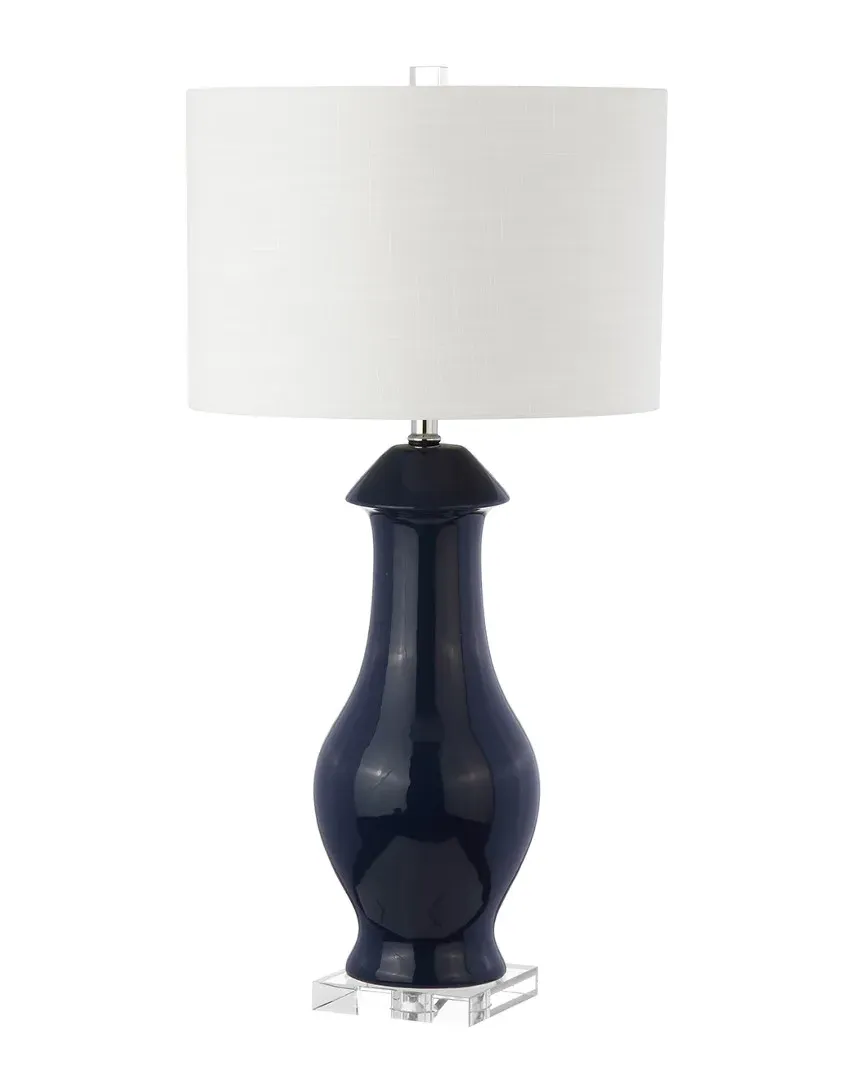 Liberty 31in Ceramic Crystal LED Table Lamp - Navy, Linen image