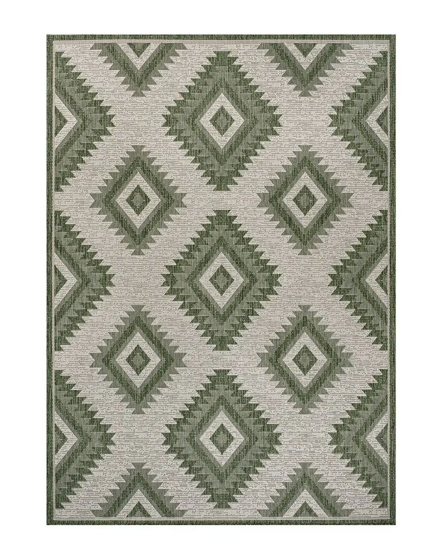 Lior Geometric Moroccan Diamond Indoor/Outdoor Area Rug - Green
