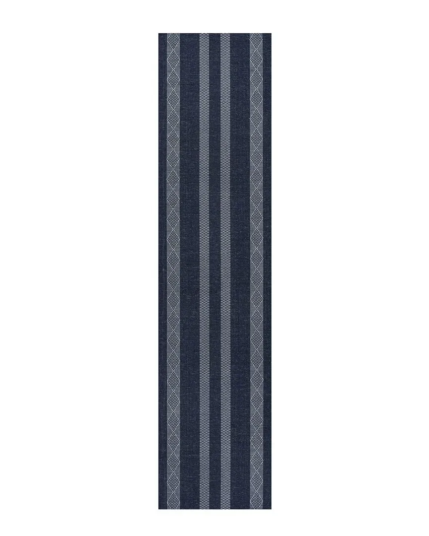 Nautisk Trellis Stripe Machine-Washable Rug - Navy, Polypropylene