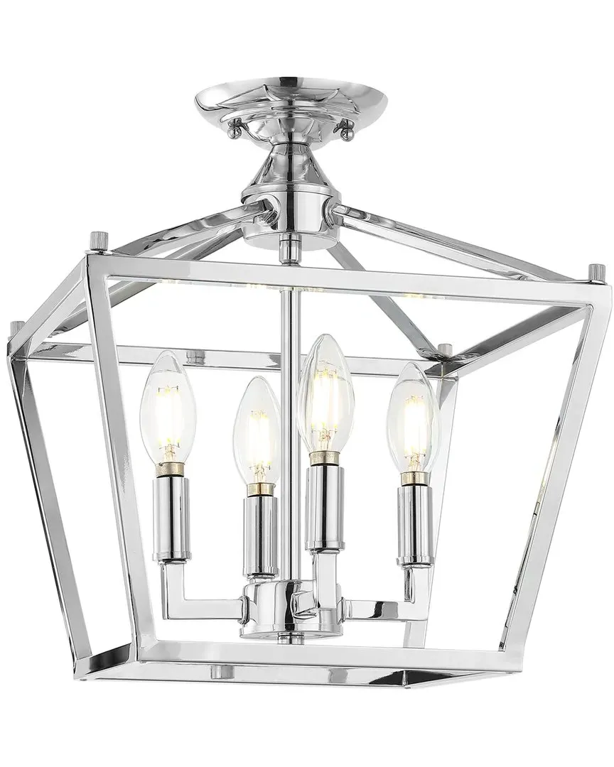 Plains Mini Lantern 4 Light Flush Mount - Chrome, Iron