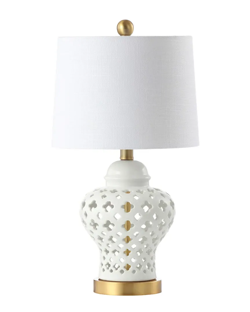 Quatrefoil Fretwork Pierced Ginger Jar Table Lamp - White image
