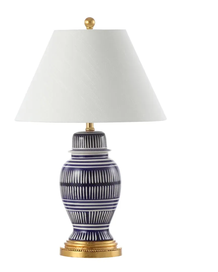 Reed 27 Ceramic Table Lamp with LED Bulb - Blue, Linen image